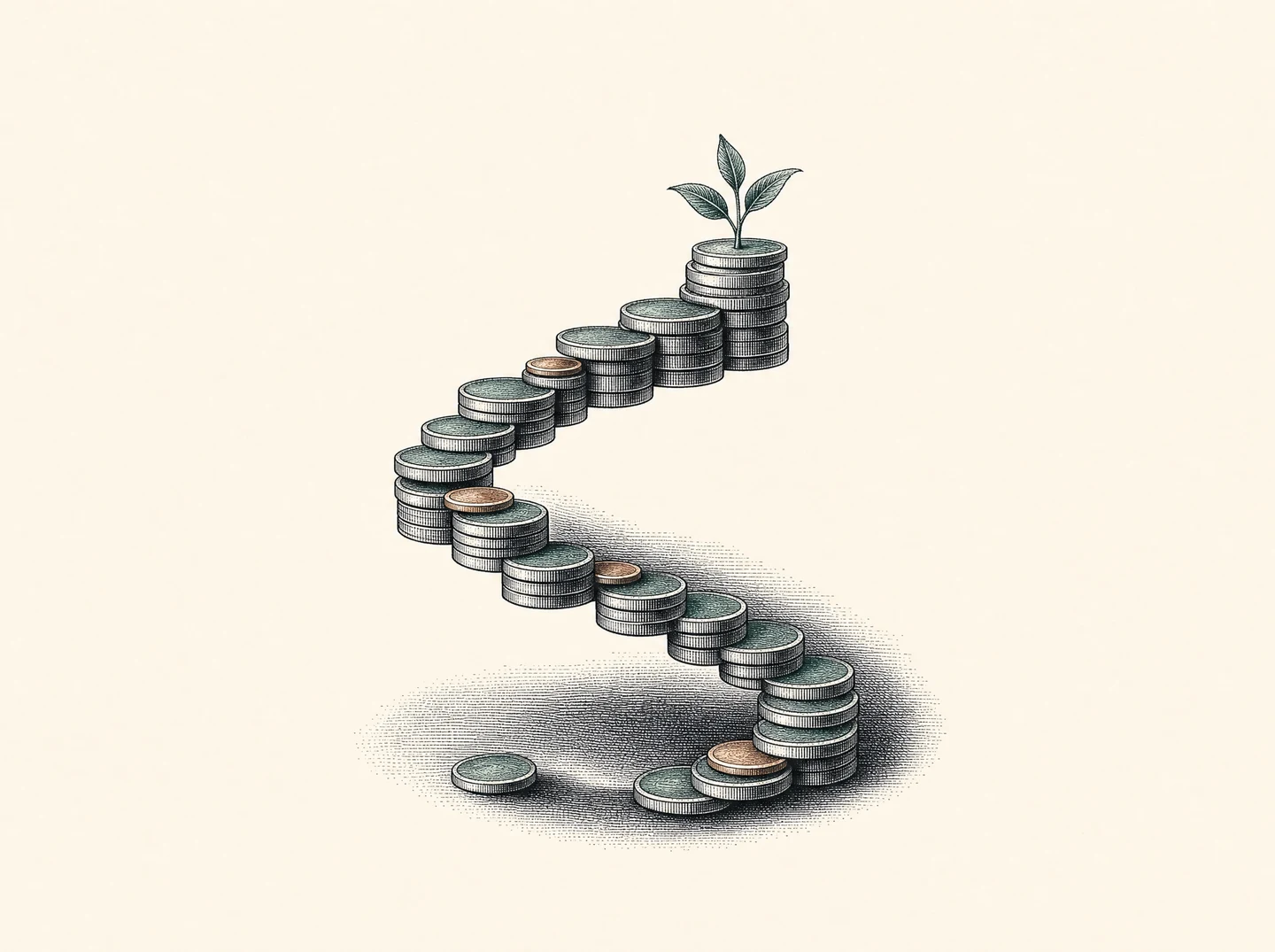 Una escalera de monedas que crece